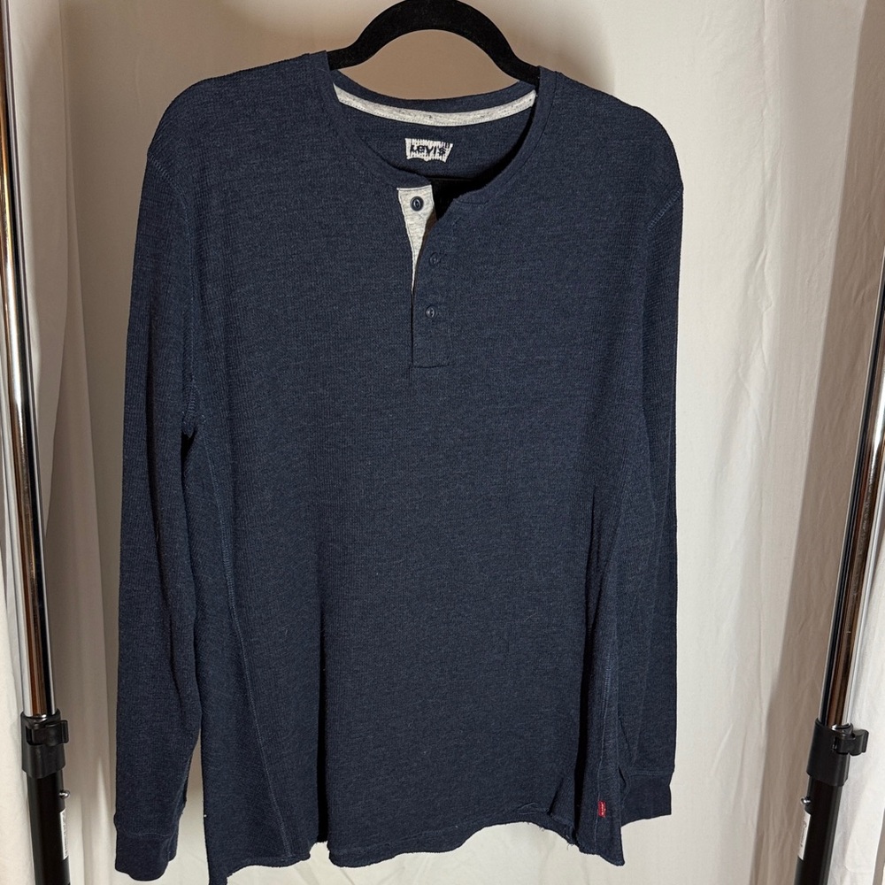 Levi's Men's Dark Blue Long Sleeve Henley Shirt - XL